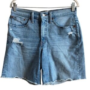 J. Crew - Women's Distressed High-rise Denim Short in Elliot Wash -Sz- 28 - Blue